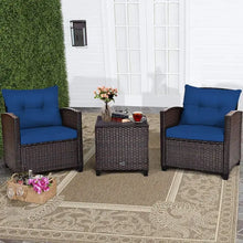 Load image into Gallery viewer, Patio Furniture 3-Piece Wicker Bistro Set - 2 Cushioned Chairs, Glass Top Table, Outdoor Use