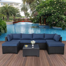 Load image into Gallery viewer, &quot;Outdoor Sofa Set - Patio Rattan Sectional with Cushions &amp; Glass Top Table