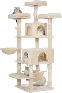 Large 66.3 Inch Cat Tower Multi-Level with Plush Top Perches Sisal Scratching Post Play House