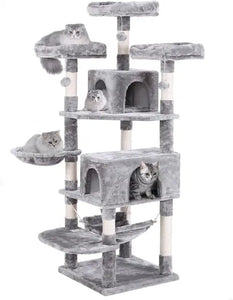 Large 66.3 Inch Cat Tower Multi-Level with Plush Top Perches Sisal Scratching Post Play House