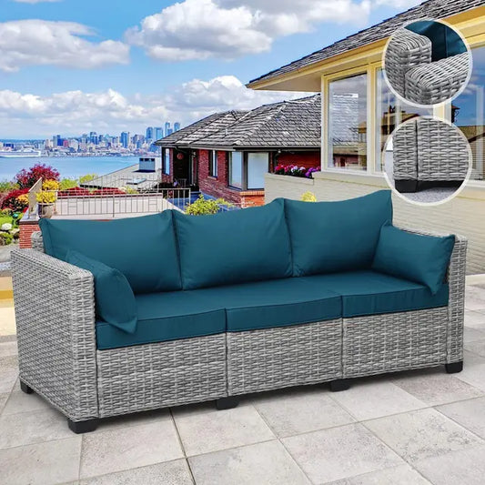 "Luxurious Wicker Outdoor Sofa - Deep Seat, High Back, Waterproof Cover, 3 Seater