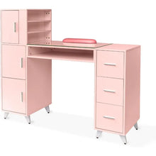 Load image into Gallery viewer, Acetone Resistant Nail Desk w/ Wrist Rest: Manicure Table for Nail Techs, Glass Top