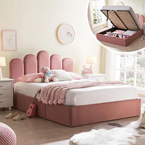 "Queen Bed Frame with Hydraulic Storage & Headboard - Platform, No Spring Needed