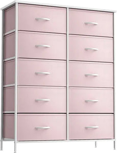 10 Drawer Kids Dresser, Pink 34" Storage Unit for Nursery, Closet & Bedroom