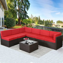 Load image into Gallery viewer, 5-Piece Rattan Wicker Outdoor Sectional Furniture Set - Cushions, Tea Table