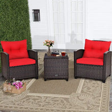 Load image into Gallery viewer, Patio Furniture 3-Piece Wicker Bistro Set - 2 Cushioned Chairs, Glass Top Table, Outdoor Use