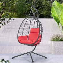 Load image into Gallery viewer, Black Wicker Rattan Hanging Egg Chair w/Stand - Indoor Outdoor Patio Swing