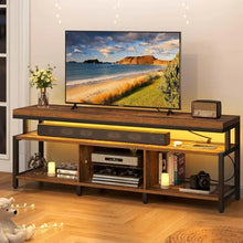 Load image into Gallery viewer, LED TV Stand - 70/65&quot;, Open Storage, Power Socket | Industrial Style