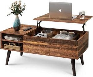 Wood Lift-Top Coffee Table - Hidden Compartment, Adjustable Shelf, Dining Table