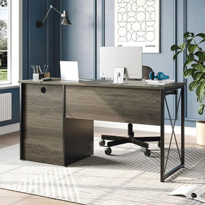 Home Office Desk - Industrial Style with Storage, Keyboard Tray, File Drawer