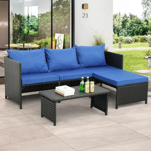 Outdoor Rattan Conversation Set - Black Wicker Sectional Couch, Loveseat, Sofa