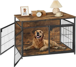 Wooden Dog Crate Furniture - 38.6" Interior 3 Doors, Medium/Large Breed Pet Crate