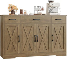 Load image into Gallery viewer, Large 55&quot; Buffet Storage Cabinet, 4 Doors &amp; Shelves, Modern Farmhouse Sideboard