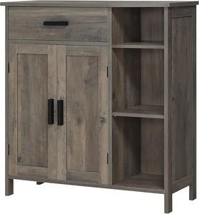 Bathroom Storage Cabinet, Floor Unit with Doors & Shelves, Freestanding Coffee Bar Cabinet