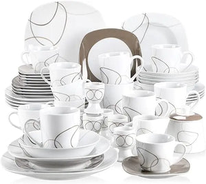 "50-Piece Porcelain Tableware Set: Dinner Plates, Bowls, Egg Cups & More