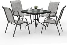 Load image into Gallery viewer, &quot;5-Piece Outdoor Dining Set: Patio Table with Textured Glass &amp; 4 Stackable Chairs