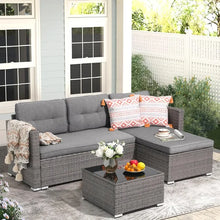 Load image into Gallery viewer, Wicker Furniture Sofa Set - Outdoor Garden Sofas, Tempered Glass Coffee Table