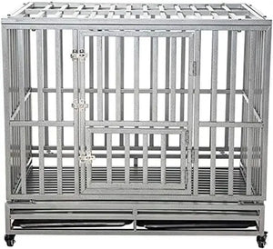 Metal Dog Cage Kennel for Medium/Large Dogs, Heavy Duty Crate with Wheels