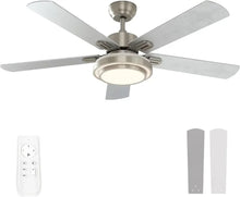 Load image into Gallery viewer, 52&quot; Brushed Nickel Ceiling Fan - Remote Control, Dimmable LED Lights