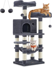 Load image into Gallery viewer, Cat Condo Cat Tower 56.3-Inch with Scratching Posts Hammock Plush Perch Light Gray UPCT