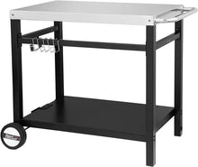 Load image into Gallery viewer, Dining Cart Table - Double Shelves, Movable Steel Flat with Hooks, Side Handles