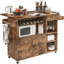 Load image into Gallery viewer, Rolling Kitchen Cart with Drop-Leaf and Wine Rack - Microwave Rack Serving Cart on Wheels with Drawer