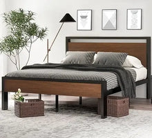 Load image into Gallery viewer, Queen Platform Bed Frame w/ Under-Bed Storage | 14-Inch Mahogany Metal Bedstead