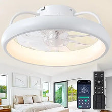 Load image into Gallery viewer, Modern Flush Mount Ceiling Fan w/Light | 15&quot; RGB Dimmable LED, Low Profile