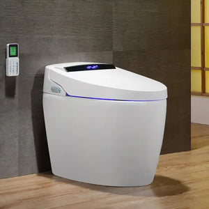 "Modern Smart Elongated Toilet - Automatic Flushing, Foot Sensor, Heating & Drying