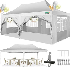 10'x20' Pop-Up Canopy Tent with 6 Removable Walls, Waterproof UV50+ Gazebo