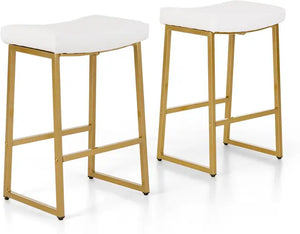 "Set of 4 Modern PU Leather Bar Stools with Tufted Back & Metal Legs - Kitchen & Dining