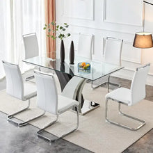 Load image into Gallery viewer, &quot;Modern 63&quot; Dining Table Set with 6 PU Leather Chairs &amp; Rectangular Glass Top