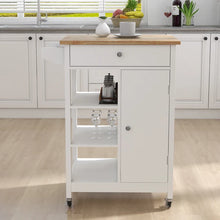 Load image into Gallery viewer, Rubber Wood Kitchen Trolley Cart with Adjustable Shelves and Towel Rack