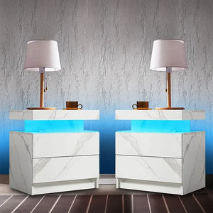 "Modern Nightstand with 2 Drawers & LED Light – Stylish Bedside Table for Bedroom