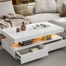 Load image into Gallery viewer, Coffee Table w/ 16-Color LED Lights | 2 Storage Drawers, Open Design Space