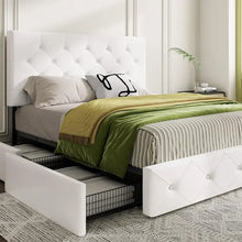 Load image into Gallery viewer, &quot;Queen Upholstered Platform Bed Frame w/ 4 Storage Drawers &amp; Adjustable Headboard