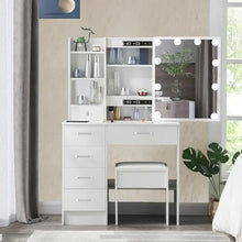 Load image into Gallery viewer, &quot;White Makeup Dresser with Mirror &amp; Adjustable Light, Chair &amp; Storage Drawer