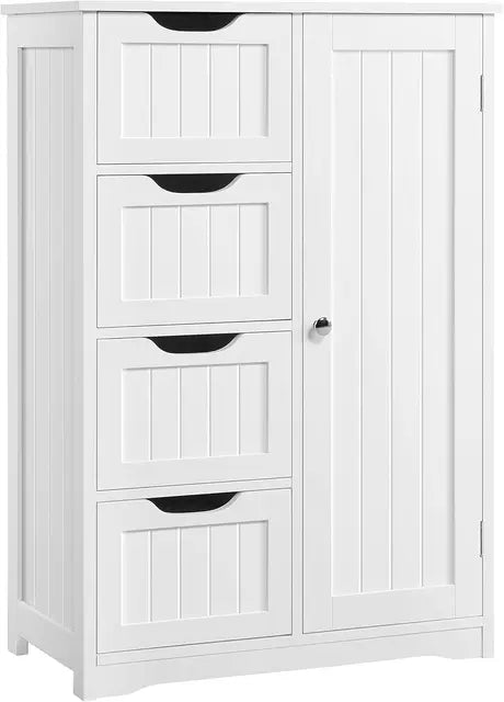 Spacious 4-Drawer Bathroom Floor Cabinet with Single Door, Versatile Freestanding Storage