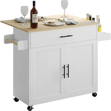 Load image into Gallery viewer, Kitchen Cart - Rolling Island Table on Wheels with Drop Leaf, Storage Cabinet, Drawer