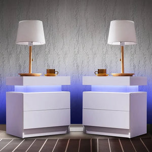 "Modern Nightstand with 2 Drawers & LED Light – Stylish Bedside Table for Bedroom