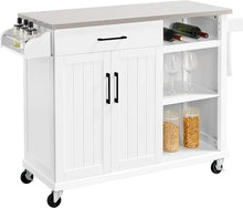 Load image into Gallery viewer, Kitchen Cart with Stainless Steel Top, Storage Cabinet, Drawer &amp; Open Shelves