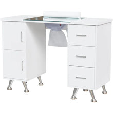 Load image into Gallery viewer, Nail Tech Manicure Table Desk - Glass Top, Wrist Rest, Beauty Salon Workstation