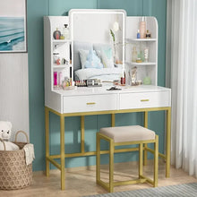 Load image into Gallery viewer, &quot;Illuminated Mirror Dressing Table with Storage Shelves &amp; 5 Drawers – Large Bedroom Dresser