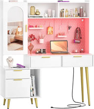 Load image into Gallery viewer, 48&quot; Vanity Table w/ Pegboard - Modern Bedroom Makeup Vanity, LED, Charging Port