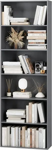 Freestanding 6-Shelf Tall Black Bookcase - Open Design Display Storage Unit