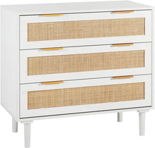 Load image into Gallery viewer, Wood 3-Drawer Dresser Chest, Rattan-Accented Storage for Kids&#39; Bedroom