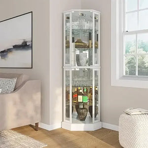 Living Room Display Cabinet - Triple Glazed Tempered Glass Doors & Shelves