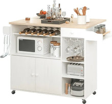 Load image into Gallery viewer, Rolling Kitchen Cart with Drop-Leaf and Wine Rack - Microwave Rack Serving Cart on Wheels with Drawer