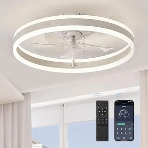 Sleek 19.7" LED Bladeless Ceiling Fan - Flush Mount, Remote Control, Modern Style