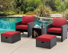 Load image into Gallery viewer, &quot;Outdoor Wicker Table &amp; Chairs Set with Cushions, Coffee Table &amp; Ottomans